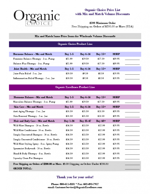 Organic Choice - Order Form