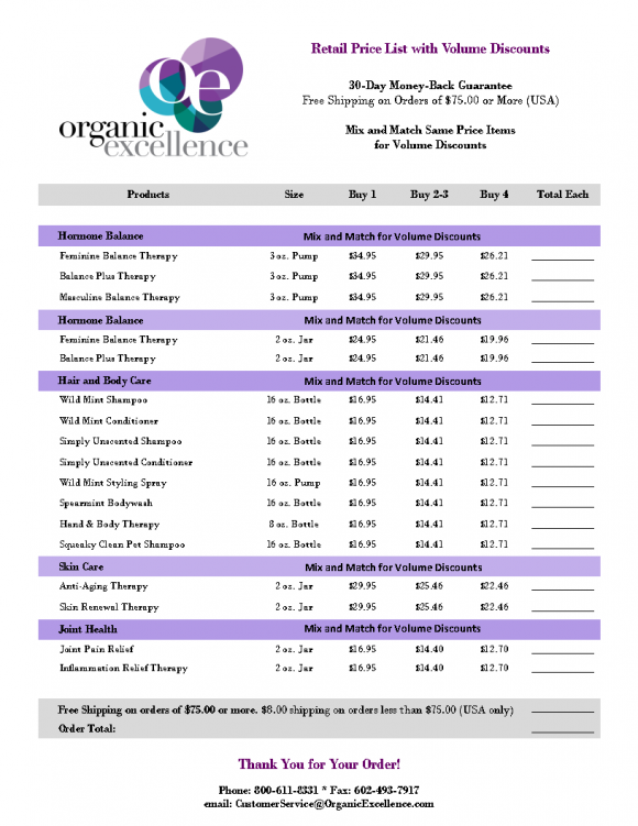 Organic Excellence Retail Order Form with Specials - Image 2